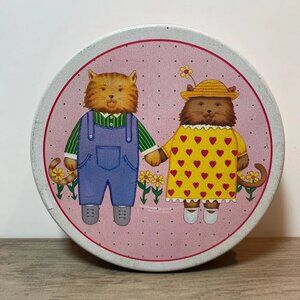 Vintage Storage Tin 1990 Olive Can Anthropomorphic Cats Cookie Tin Valentines